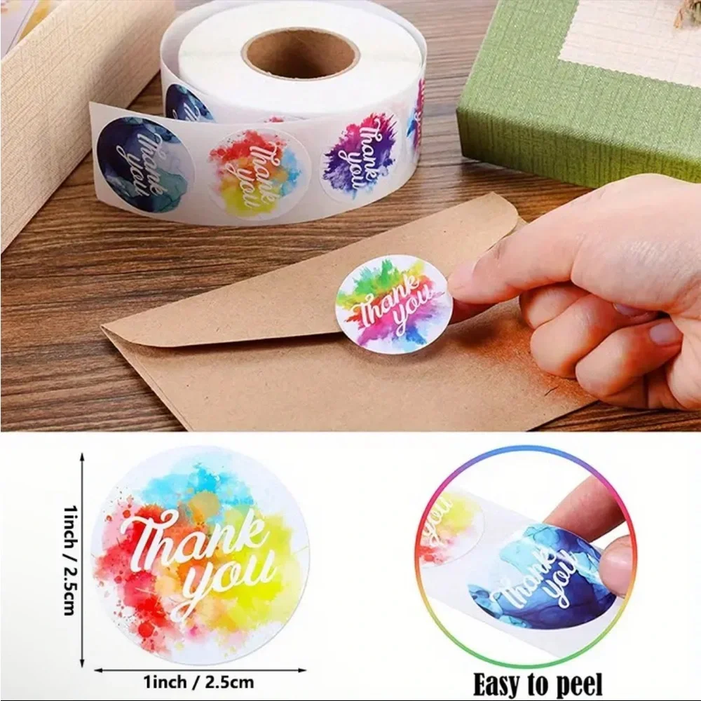 Roll of 500 Round Tie Dye Thank You Stickers Bright Colors